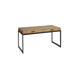 HELENA Natural Oak Desk with Black Metal Frame and Two Drawers.