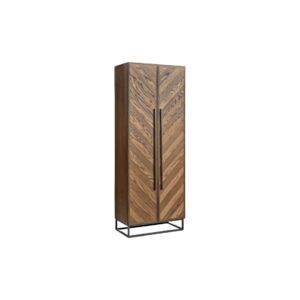 SWEEDEN Natural Oak Cabinet with Interposed Wood and Dark Metal Accents.