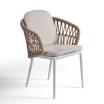 VIOLET White Aluminium and Rope Outdoor Dining Chair, Outdoor Dining Armchair, Aluminium and Rope Chair