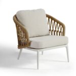 VIOLET White Aluminium Armchair and Natural Rope, Outdoor Armchair, Aluminium and Rope Chair