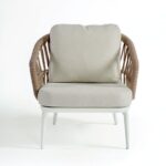 VIOLET White Aluminium Armchair and Natural Rope, Outdoor Armchair, Aluminium and Rope Chair