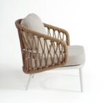 VIOLET White Aluminium Armchair and Natural Rope, Outdoor Armchair, Aluminium and Rope Chair