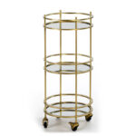 JOSIANE Gold Wine Cart, three-tier bar cart with golden finish and mirrored shelves, elegant design, Product Code: TN5064820.