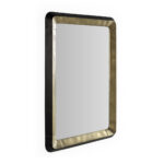 GABRIEL Metallic Gold Wall Mirror with deep forged metal, tapered sides, antiqued gold inside, and distressed black outside, ideal for home or office décor.