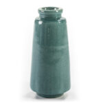 Tall turquoise blue ceramic vase with tapered body and flared neck