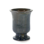 Large stoneware planter with a marbled blue-gray glaze and golden streaks, featuring a classic urn shape with a flared rim