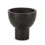 Small black cement planter with a modern elevated bowl design on a compact cylindrical base