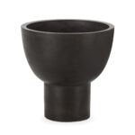 Medium-sized black cement planter with a modern elevated bowl shape on a cylindrical base