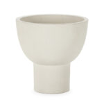 Medium-sized white cement planter with a modern elevated bowl design on a cylindrical base