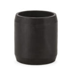 Large black cement flowerpot with a sleek and modern cylindrical design.