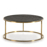 CHIARA Dark Brown And Gold Coffee Table with square wooden top and gold metal frame