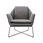 HERA Black and Grey Armchair with fabric cushions, faux leather shell, and sleek metal frame