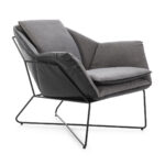 HERA Black and Grey Armchair with fabric cushions, faux leather shell, and sleek metal frame