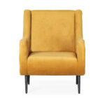 ENKI Black and Yellow Velvet Armchair with curved design and sleek metal legs