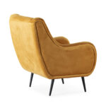 ENKI Black and Yellow Velvet Armchair with curved design and sleek metal legs