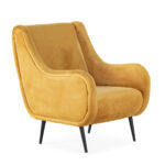 ENKI Black and Yellow Velvet Armchair with curved design and sleek metal legs