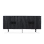 YONI Stealth Black Wood Sideboard with a complete black finish, slatted wood effect, sleek black metal handles, and ample storage space