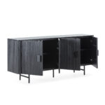 YONI Stealth Black Wood Sideboard with a complete black finish, slatted wood effect, sleek black metal handles, and ample storage space