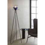 MILANO Blue Crystal Floor Lamp with black tripod base and blue crystal shade in top hat shape, perfect for adding elegance to any room.