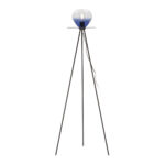 MILANO Blue Crystal Floor Lamp with black tripod base and blue crystal shade in top hat shape, perfect for adding elegance to any room.