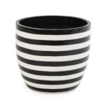 GRACE Black and White Fibre Cement Planter with bold stripe design, ideal for modern interiors and exteriors. Shop designer Garden and Indoor Planters at Louis & Henry UK