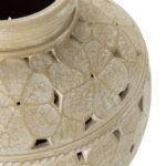 Medium-sized cream terracotta vase with intricate floral cutout design and wide opening