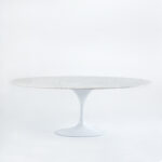 EERO Tulip Marble Dining Table with a white tulip-style base and a white natural marble top featuring unique veining, measuring 200x120x73 cm.