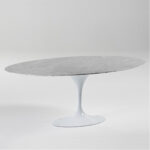 EERO Tulip Marble Dining Table with a white tulip-style base and a white natural marble top featuring unique veining, measuring 200x120x73 cm.