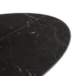 ETRO Black Marble Coffee Table with an oval black marble top, natural veining, and a black tulip base. Measures 120x60x42 cm.