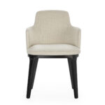 SAMUEL Black and White Dining Chair with molded arms, off-white upholstery, and high-quality black wooden frame. Product Code: TN5064799.