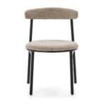 SILAS Beige and Black Dining Chair with a steel frame, circular padded seat, and curved padded backrest upholstered in premium speckled grey fabric. Product Code: TN5064801.