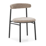 SILAS Beige and Black Dining Chair with a steel frame, circular padded seat, and curved padded backrest upholstered in premium speckled grey fabric. Product Code: TN5064801.