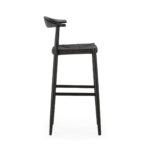 VALERIA Black Beech & Rope Barstool with a solid Beechwood frame, ergonomically curved backrest, and a natural paper cord seat, inspired by Scandinavian modernist design, perfect for dining or bar areas.