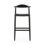 VALERIA Black Beech & Rope Barstool with a solid Beechwood frame, ergonomically curved backrest, and a natural paper cord seat, inspired by Scandinavian modernist design, perfect for dining or bar areas.