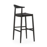 VALERIA Black Beech & Rope Barstool with a solid Beechwood frame, ergonomically curved backrest, and a natural paper cord seat, inspired by Scandinavian modernist design, perfect for dining or bar areas.