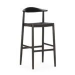 VALERIA Black Beech & Rope Barstool with a solid Beechwood frame, ergonomically curved backrest, and a natural paper cord seat, inspired by Scandinavian modernist design, perfect for dining or bar areas.