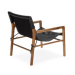 NOEMI Teak Wood and Leather Armchair with a natural solid teak wood frame and black leather sling seating, perfect for enhancing the style and comfort of living rooms, bedrooms, or study areas.