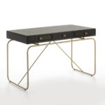 YVES Black And Gold Desk, stylish desk with gold frame and black wood, three drawers with aged gold handles, Product Code: TN5064807.