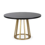 Modern dining table with geometric Gold Metal circular base and black cedar wood tabletop, dimensions 120x120x75 cm, product code TN5064783.