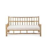 CHARLOTTE teak wood two-seater sofa with open slat design and white cushions