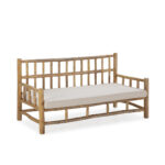 CHARLOTTE teak wood two-seater sofa with open slat design and white cushions