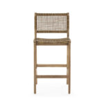 MIKAE teak barstool with woven rope seat, featuring a sleek design suitable for indoor and outdoor settings