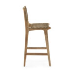 MIKAE teak barstool with woven rope seat, featuring a sleek design suitable for indoor and outdoor settings