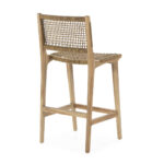 MIKAE teak barstool with woven rope seat, featuring a sleek design suitable for indoor and outdoor settings