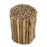 ORION Natural Teak Wood Stool made from bundled teak branches in a cylindrical shape. Shop now at Louis & Henry