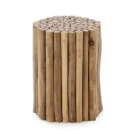 ORION Natural Teak Wood Stool made from bundled teak branches in a cylindrical shape. Shop now at Louis & Henry