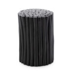 ORION Black Teak Wood Stool featuring bundled teak branches painted matte black in a cylindrical shape. Shop now at Louis & Henry