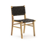 DINA Black Teak Dining Chair with a black woven seat and backrest, measuring 50 cm width x 56 cm depth x 87 cm height. Shop high-end dining chair in the UK at Louis & Henry