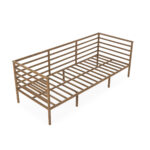 PAHALIAH Teak Outdoor Sofa with a teak wood frame and white cushions, measuring 180 cm width x 72 cm depth x 68 cm height.