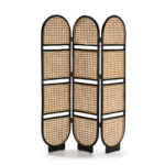 DIOR Natural Wicker Room Divider featuring three panels with intricate wicker weaving in a black frame